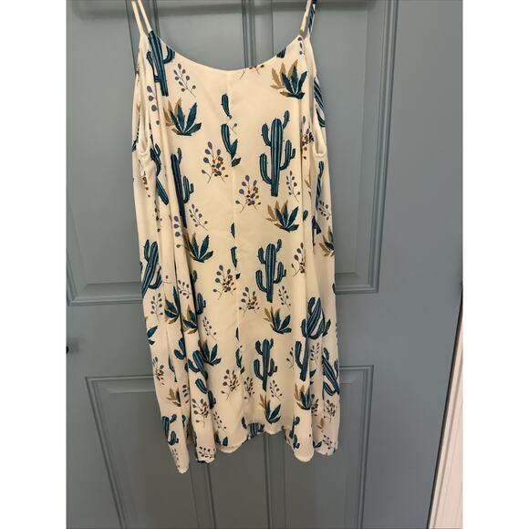 Peach Love California Womens White Sleeveless Cactus Print Swing Shift Dress‎ M - Picture 7 of 10